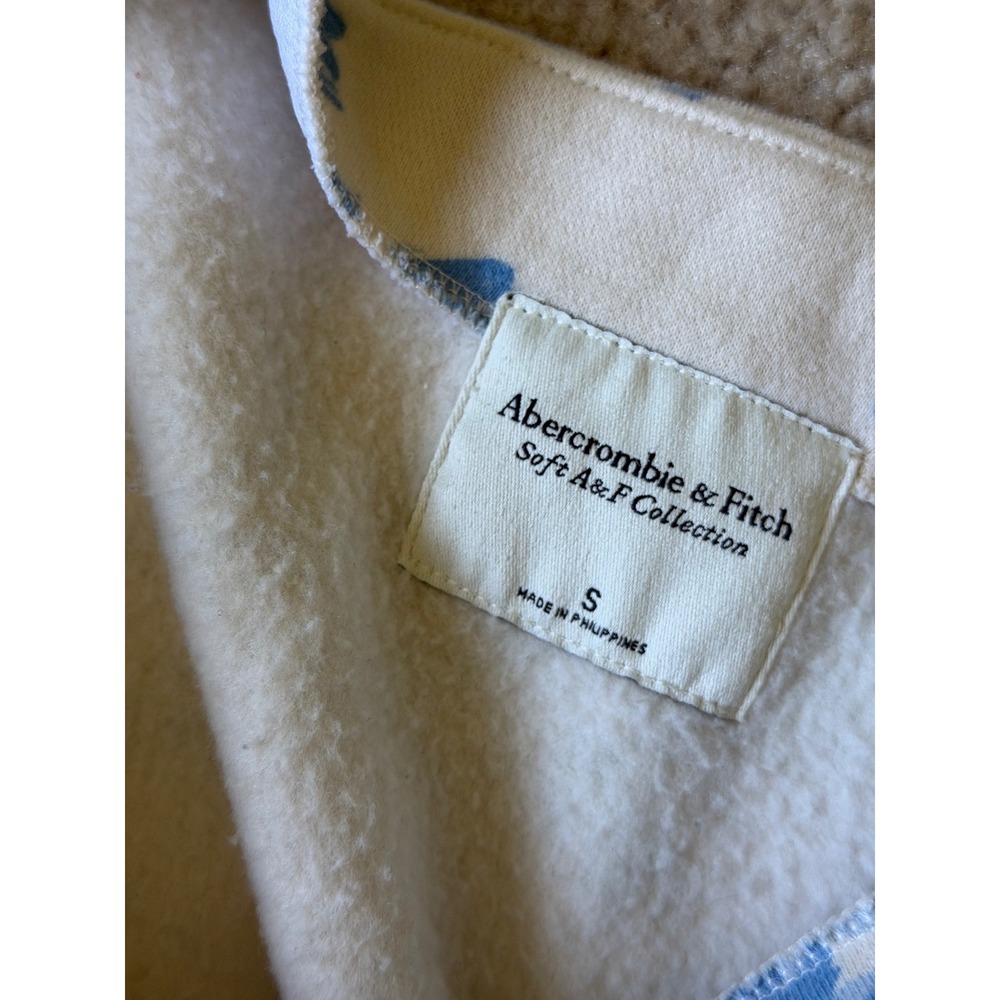 Abercrombie & Fitch Fleece Sweatshirt Sunday Slash Floral White Blue Small - Picture 5 of 9